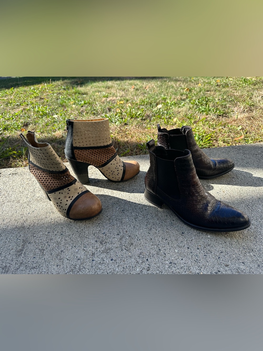 Two-Tone Tan & Black Women's Ankle Booties